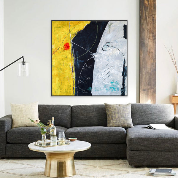 Bold Expression of Modern Abstract Original Painting in Acrylic, Large Canvas Art in Yellow & Blue | Connection II