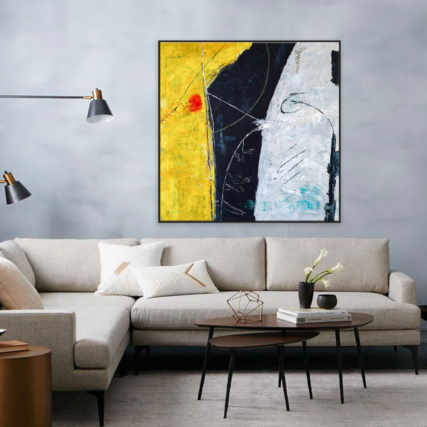 Bold Expression of Modern Abstract Original Painting in Acrylic, Large Canvas Art in Yellow & Blue | Connection II