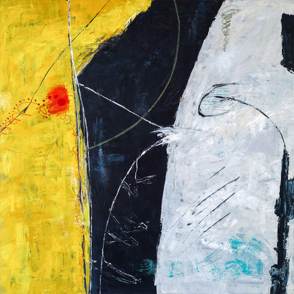 Bold Expression of Modern Abstract Original Painting in Acrylic, Large Canvas Art in Yellow & Blue | Connection II