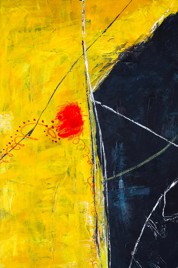 Bold Expression of Modern Abstract Original Painting in Acrylic, Large Canvas Art in Yellow & Blue | Connection II