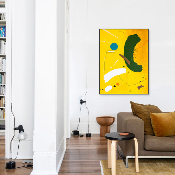 Abstract Original Painting for Exploration of Mind, Modern Canvas Wall Art in Bright Yellow | Conscious unconscious (36"x48")