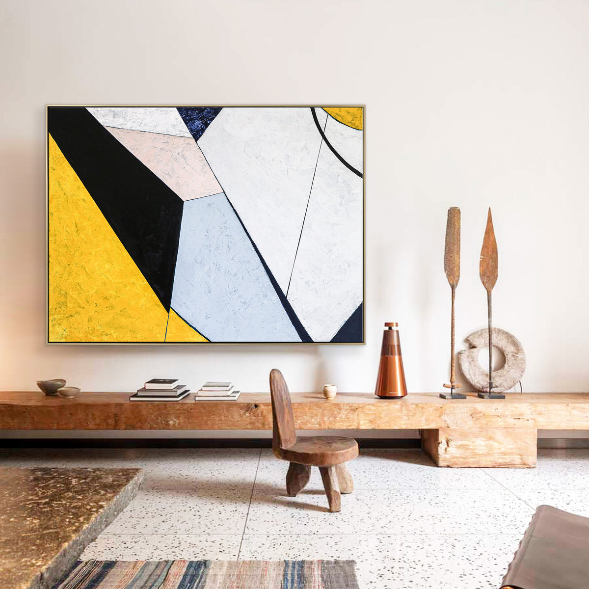 Minimalism in Geometric Abstract Painting, Original Acrylic Modern Can