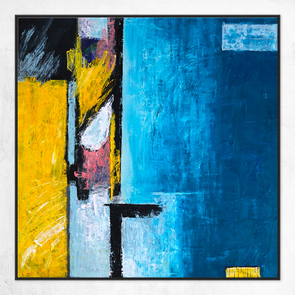 Modern Abstract Original Painting Featuring Blue and Yellow, Canvas Wall Art for Peaceful Space | Construction