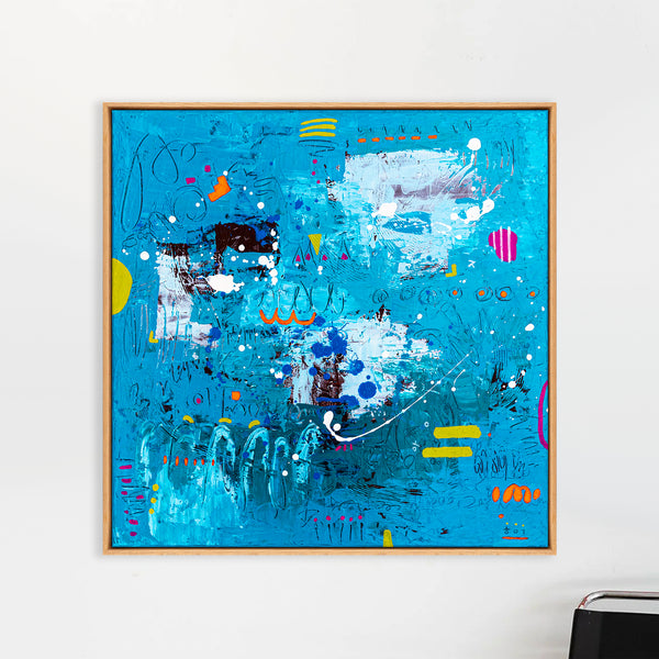 Abstract Painting - Blue Original Wall Art – Large Oil & Acrylic on Canvas – Mixed Media Modern Wall Art – Cordelia (24"x24" | 60x60cm)