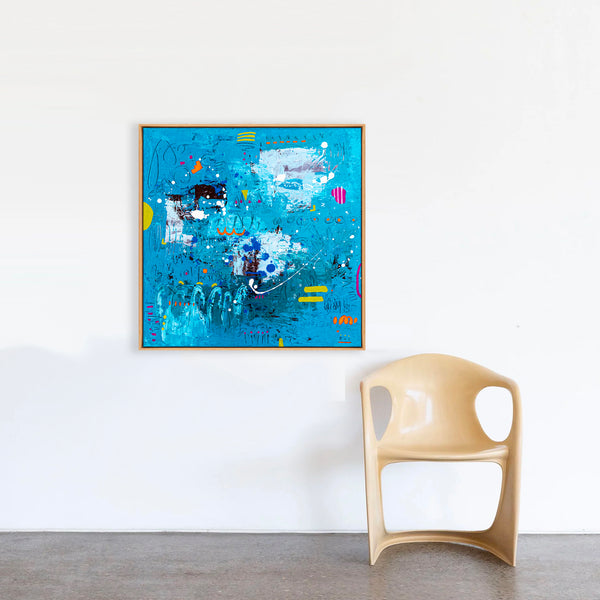 Abstract Painting - Blue Original Wall Art – Large Oil & Acrylic on Canvas – Mixed Media Modern Wall Art – Cordelia (24"x24" | 60x60cm)