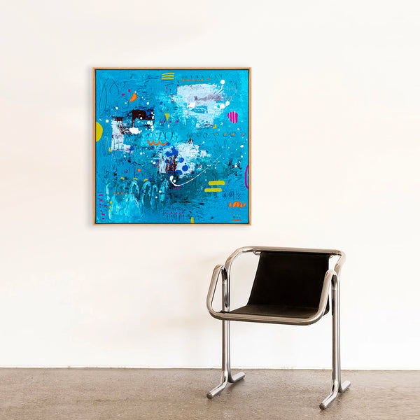 Abstract Painting - Blue Original Wall Art – Large Oil & Acrylic on Canvas – Mixed Media Modern Wall Art – Cordelia (24"x24" | 60x60cm)