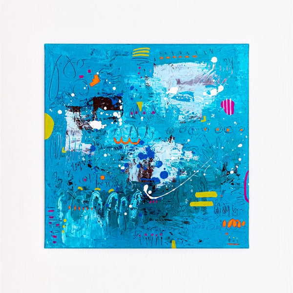 Abstract Painting - Blue Original Wall Art – Large Oil & Acrylic on Canvas – Mixed Media Modern Wall Art – Cordelia (24"x24" | 60x60cm)