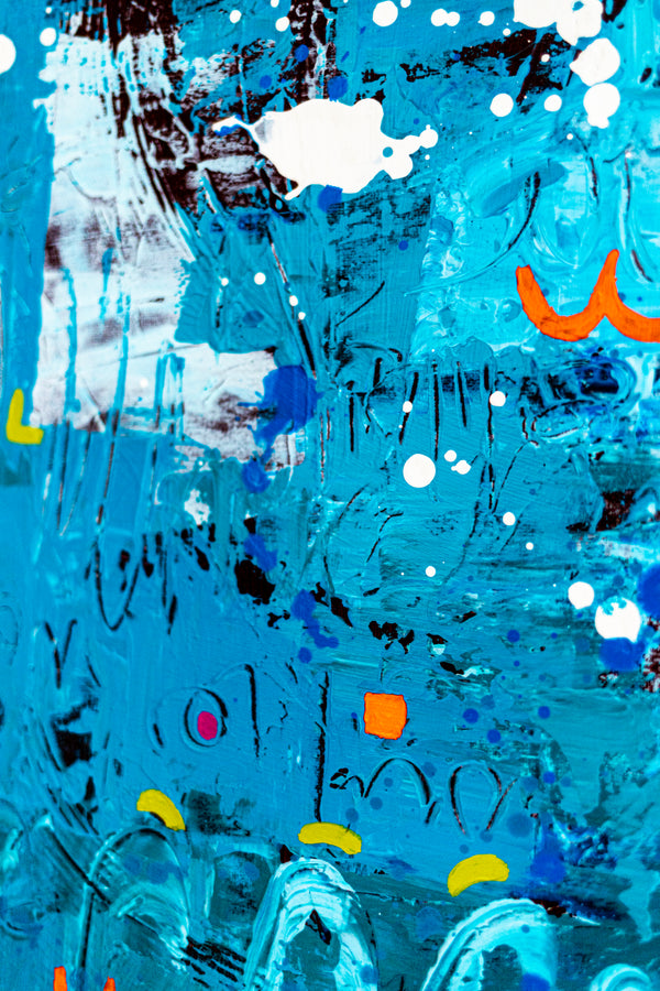 Abstract Painting - Blue Original Wall Art – Large Oil & Acrylic on Canvas – Mixed Media Modern Wall Art – Cordelia (24"x24" | 60x60cm)