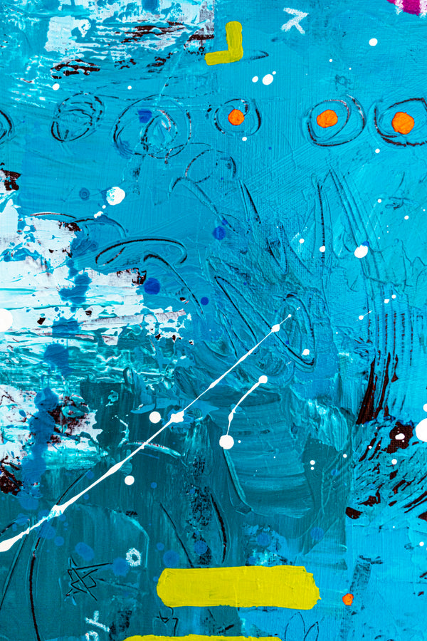 Abstract Painting - Blue Original Wall Art – Large Oil & Acrylic on Canvas – Mixed Media Modern Wall Art – Cordelia (24"x24" | 60x60cm)