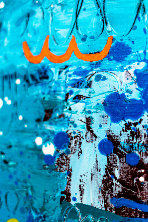 Abstract Painting - Blue Original Wall Art – Large Oil & Acrylic on Canvas – Mixed Media Modern Wall Art – Cordelia (24"x24" | 60x60cm)