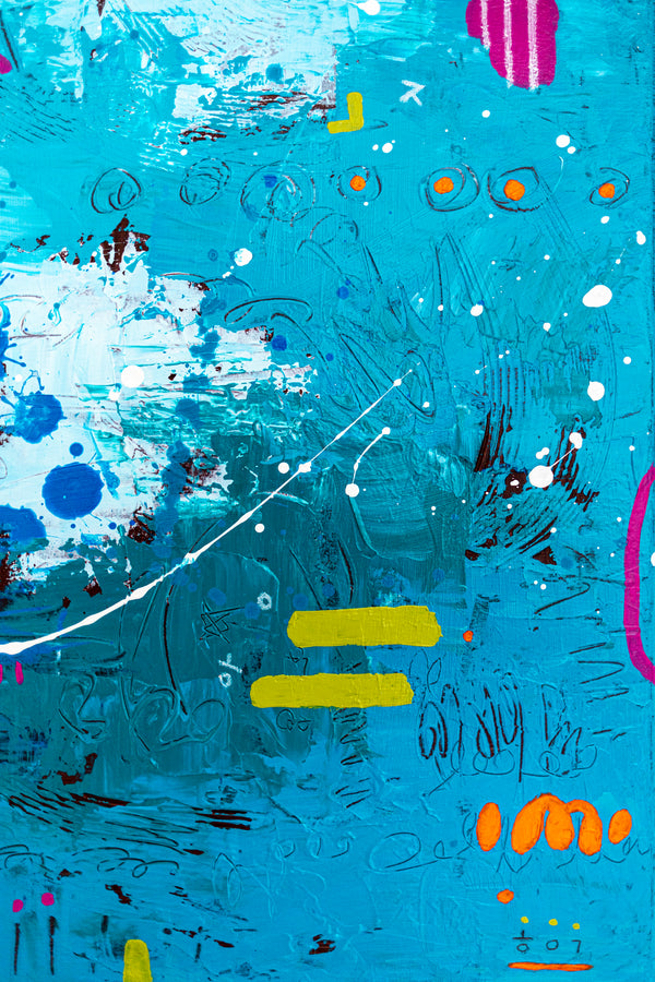 Abstract Painting - Blue Original Wall Art – Large Oil & Acrylic on Canvas – Mixed Media Modern Wall Art – Cordelia (24"x24" | 60x60cm)