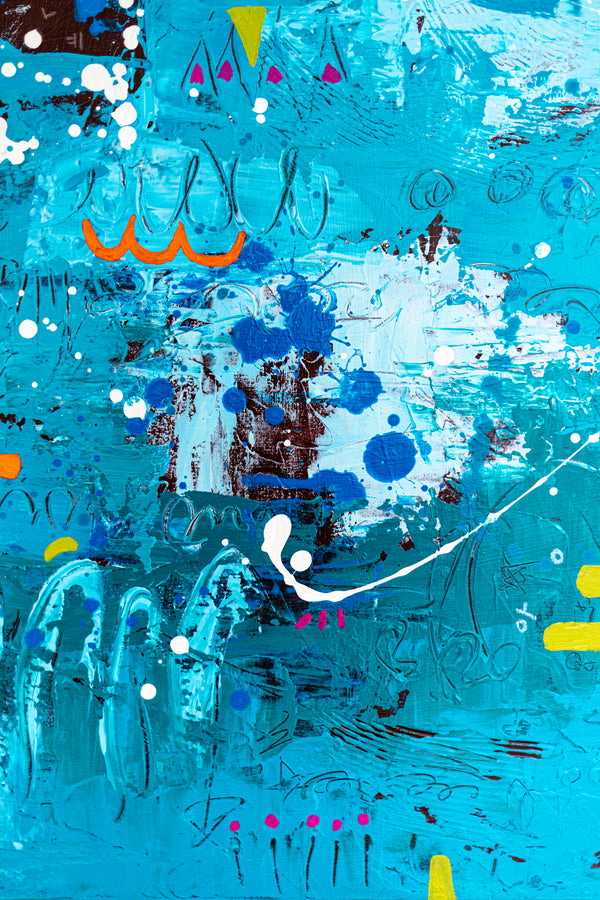 Abstract Painting - Blue Original Wall Art – Large Oil & Acrylic on Canvas – Mixed Media Modern Wall Art – Cordelia (24"x24" | 60x60cm)