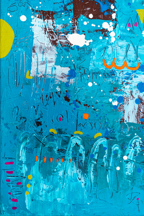 Abstract Painting - Blue Original Wall Art – Large Oil & Acrylic on Canvas – Mixed Media Modern Wall Art – Cordelia (24"x24" | 60x60cm)