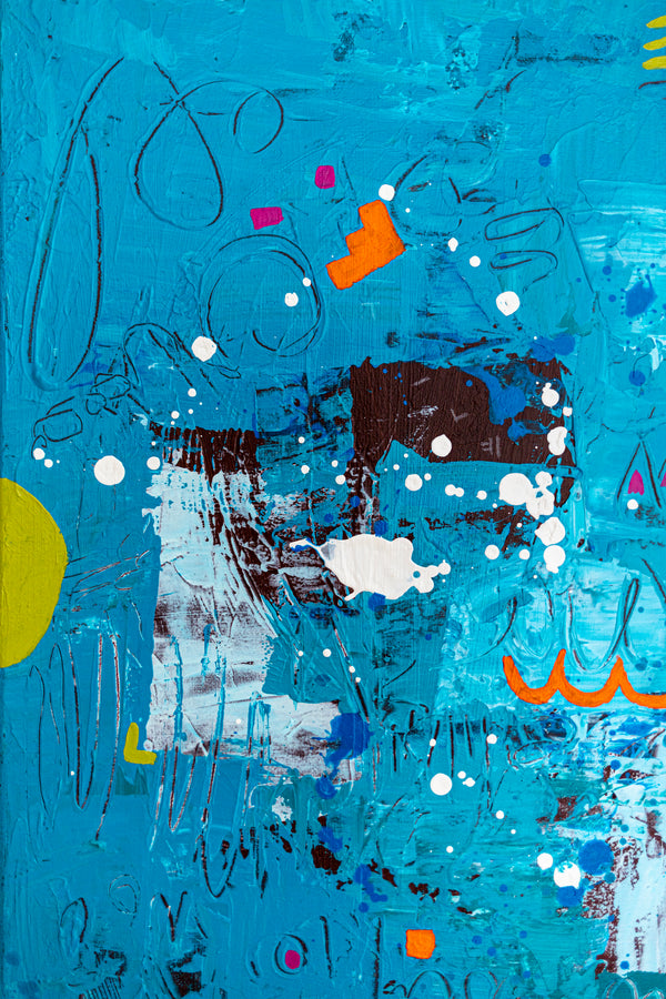 Abstract Painting - Blue Original Wall Art – Large Oil & Acrylic on Canvas – Mixed Media Modern Wall Art – Cordelia (24"x24" | 60x60cm)