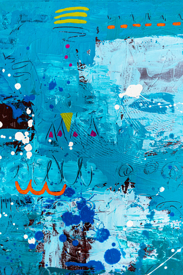 Abstract Painting - Blue Original Wall Art – Large Oil & Acrylic on Canvas – Mixed Media Modern Wall Art – Cordelia (24"x24" | 60x60cm)