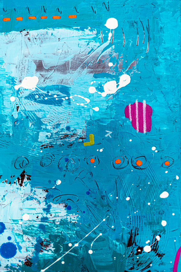 Abstract Painting - Blue Original Wall Art – Large Oil & Acrylic on Canvas – Mixed Media Modern Wall Art – Cordelia (24"x24" | 60x60cm)