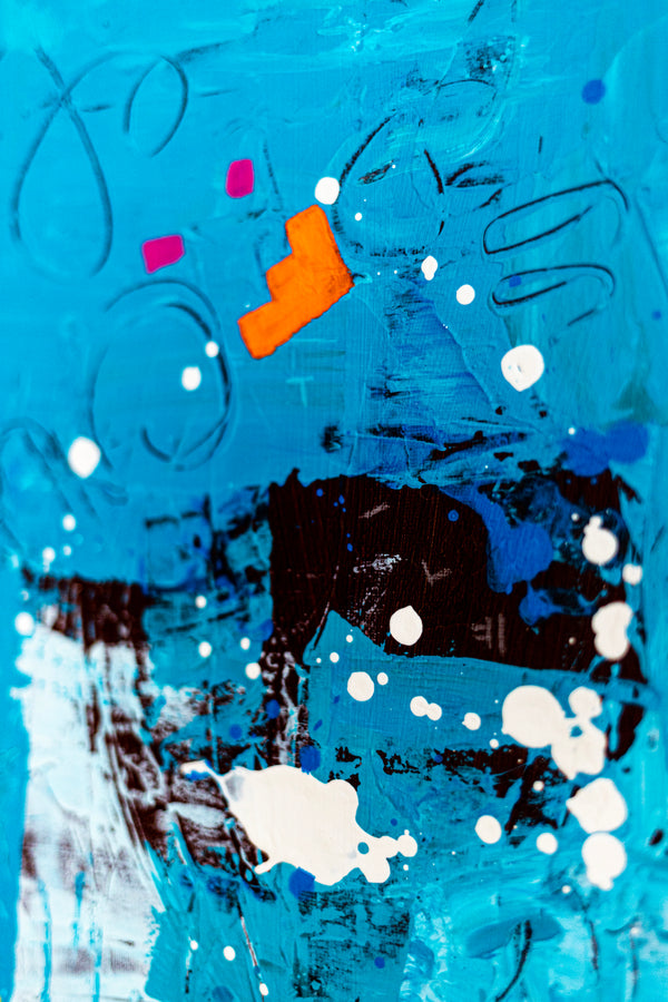 Abstract Painting - Blue Original Wall Art – Large Oil & Acrylic on Canvas – Mixed Media Modern Wall Art – Cordelia (24"x24" | 60x60cm)