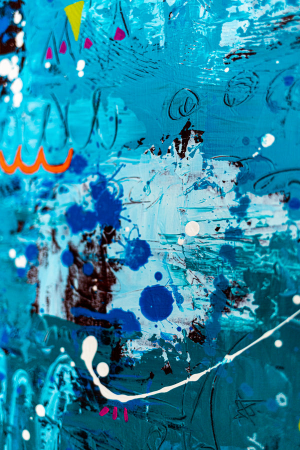 Abstract Painting - Blue Original Wall Art – Large Oil & Acrylic on Canvas – Mixed Media Modern Wall Art – Cordelia (24"x24" | 60x60cm)