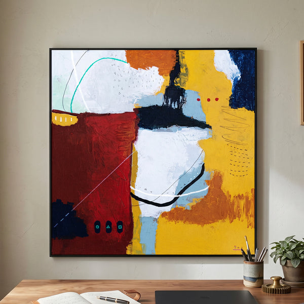 Bold Red Abstract Wall Art — Vibrant Modern Original Oil Painting, Textured Canvas — "Crimson Ballance"