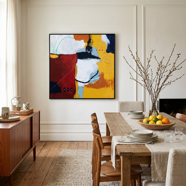Bold Red Abstract Wall Art — Vibrant Modern Original Oil Painting, Textured Canvas — "Crimson Ballance"