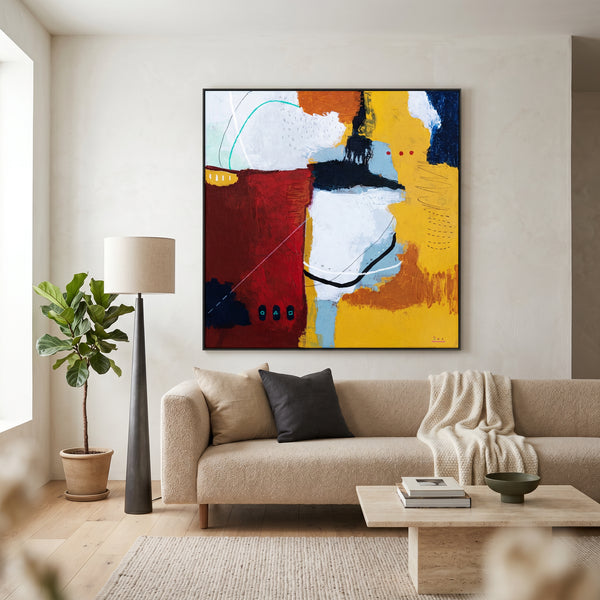 Bold Red Abstract Wall Art — Vibrant Modern Original Oil Painting, Textured Canvas — "Crimson Ballance"