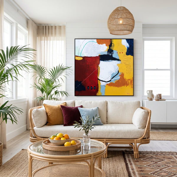 Bold Red Abstract Wall Art — Vibrant Modern Original Oil Painting, Textured Canvas — "Crimson Ballance"