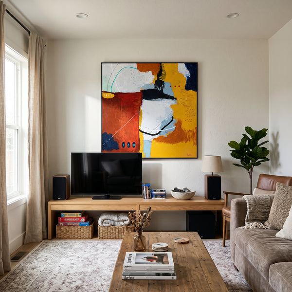 Bold Red Abstract Wall Art — Vibrant Modern Original Oil Painting, Textured Canvas — "Crimson Ballance"