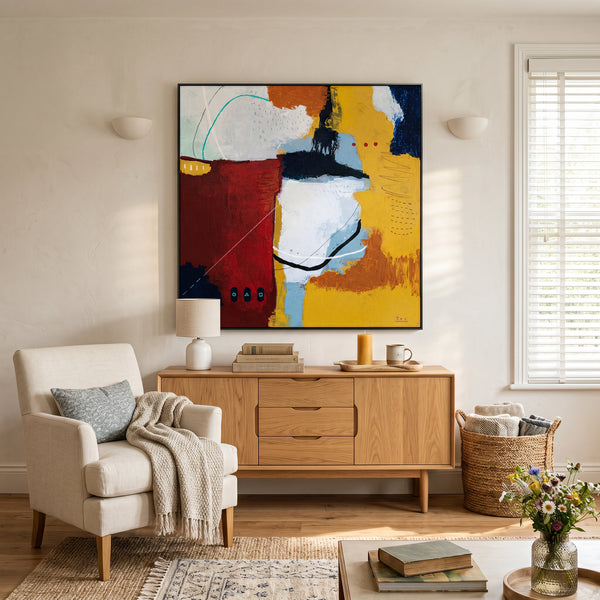 Bold Red Abstract Wall Art — Vibrant Modern Original Oil Painting, Textured Canvas — "Crimson Ballance"