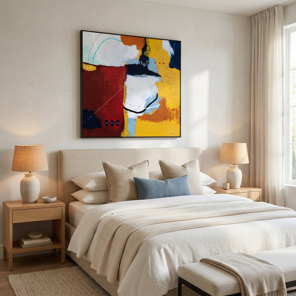 Bold Red Abstract Wall Art — Vibrant Modern Original Oil Painting, Textured Canvas — "Crimson Ballance"
