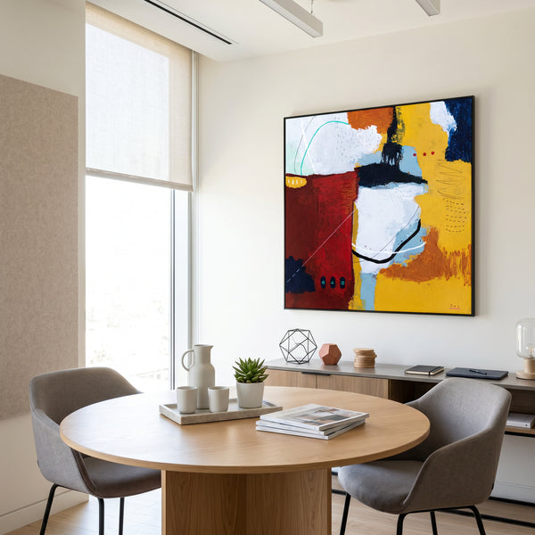 Bold Red Abstract Wall Art — Vibrant Modern Original Oil Painting, Textured Canvas — "Crimson Ballance"