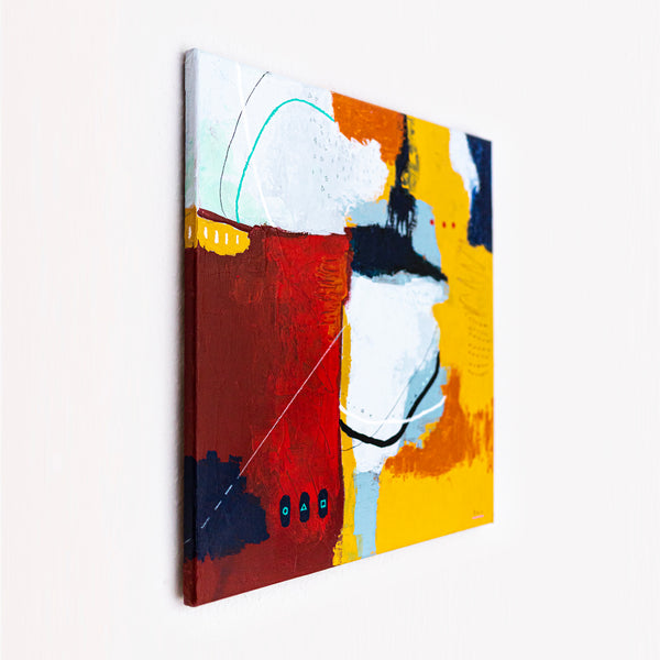 Bold Red Abstract Wall Art — Vibrant Modern Original Oil Painting, Textured Canvas — "Crimson Ballance" (20"x20" | 51x51cm)
