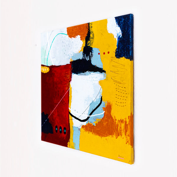 Bold Red Abstract Wall Art — Vibrant Modern Original Oil Painting, Textured Canvas — "Crimson Ballance" (20"x20" | 51x51cm)