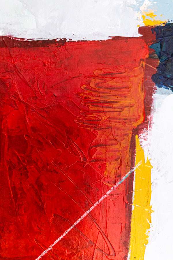 Bold Red Abstract Wall Art — Vibrant Modern Original Oil Painting, Textured Canvas — "Crimson Ballance" (20"x20" | 51x51cm)