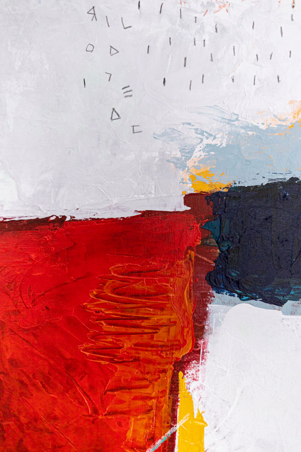 Bold Red Abstract Wall Art — Vibrant Modern Original Oil Painting, Textured Canvas — "Crimson Ballance" (20"x20" | 51x51cm)