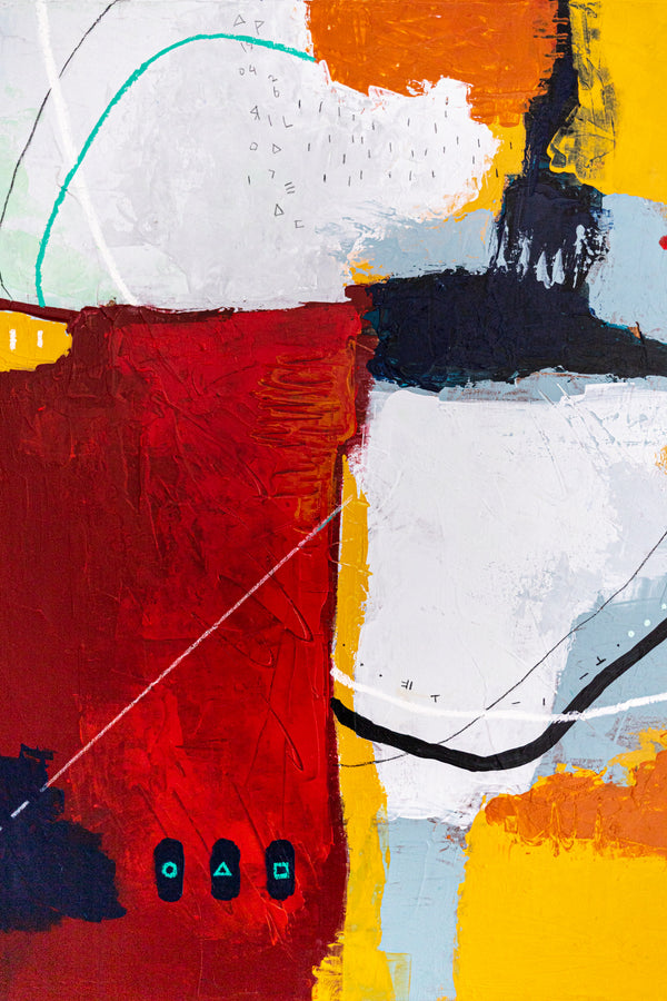 Bold Red Abstract Wall Art — Vibrant Modern Original Oil Painting, Textured Canvas — "Crimson Ballance" (20"x20" | 51x51cm)