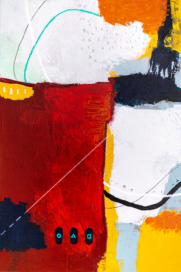 Bold Red Abstract Wall Art — Vibrant Modern Original Oil Painting, Textured Canvas — "Crimson Ballance" (20"x20" | 51x51cm)