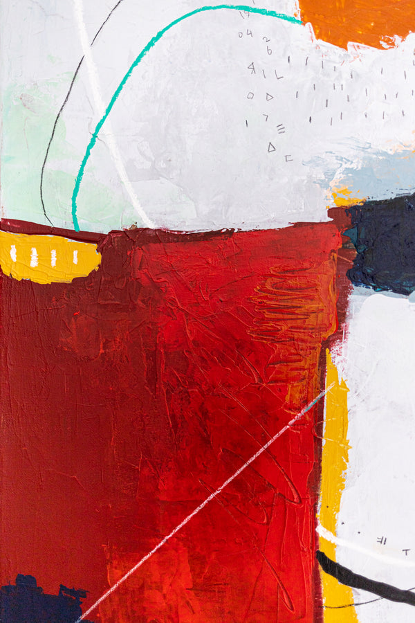 Bold Red Abstract Wall Art — Vibrant Modern Original Oil Painting, Textured Canvas — "Crimson Ballance" (20"x20" | 51x51cm)