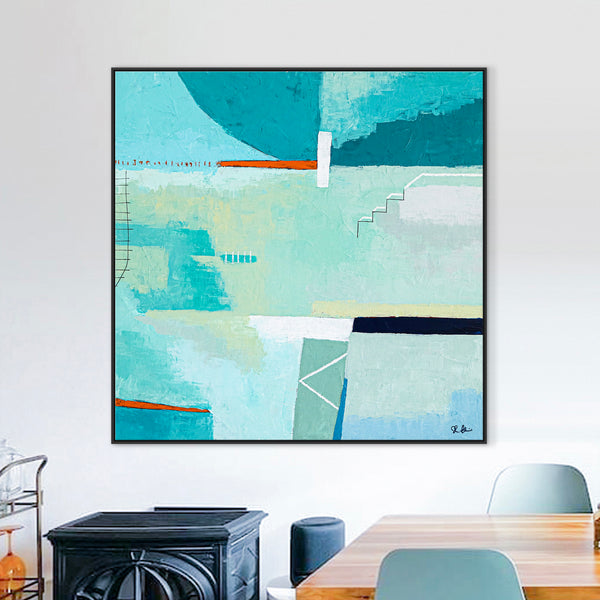 Original Abstract Acrylic Painting in Aqua-Colored, Large Contemporary Modern Canvas Wall Art | Daydream of Friday