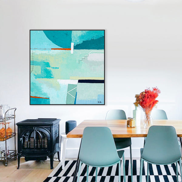 Original Abstract Acrylic Painting in Aqua-Colored, Large Contemporary Modern Canvas Wall Art | Daydream of Friday