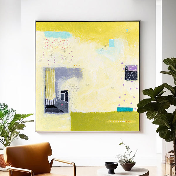 Large Original Yellow Abstract Acrylic Painting, Modern Canvas Wall Art in Beautiful Colors | Daydream of Sunday