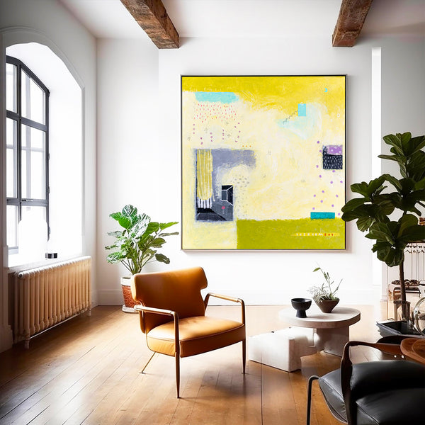 Large Original Yellow Abstract Acrylic Painting, Modern Canvas Wall Art in Beautiful Colors | Daydream of Sunday