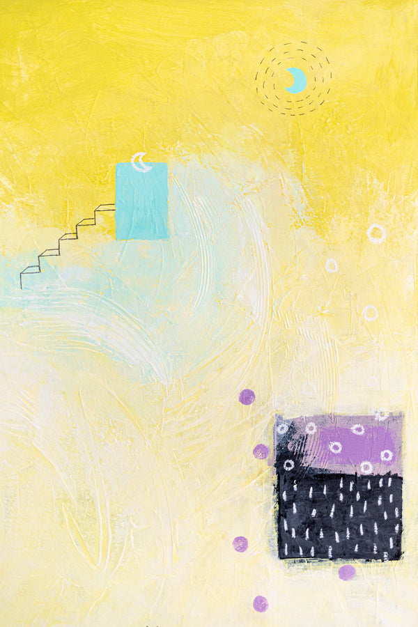 Original Abstract Yellow Painting, Modern Canvas Wall Art in Beautiful Colors | Daydream of Sunday (40"x40")
