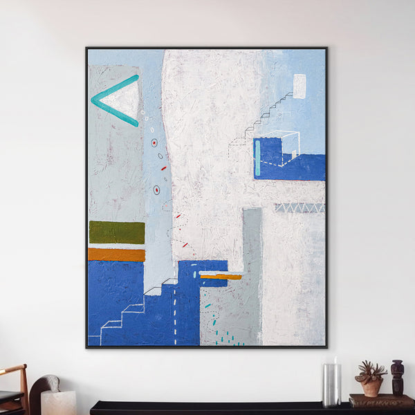 Blue-Themed Modern Original Abstract Large Painting, Dreamy Canvas Wall Art | Daydream of Thursday (Vertical Ver.)