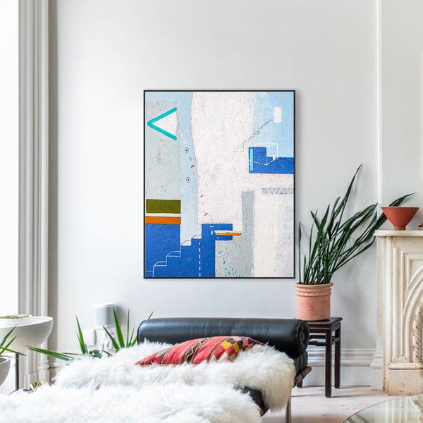 Blue-Themed Modern Original Abstract Large Painting, Dreamy Canvas Wall Art | Daydream of Thursday (Vertical Ver.)