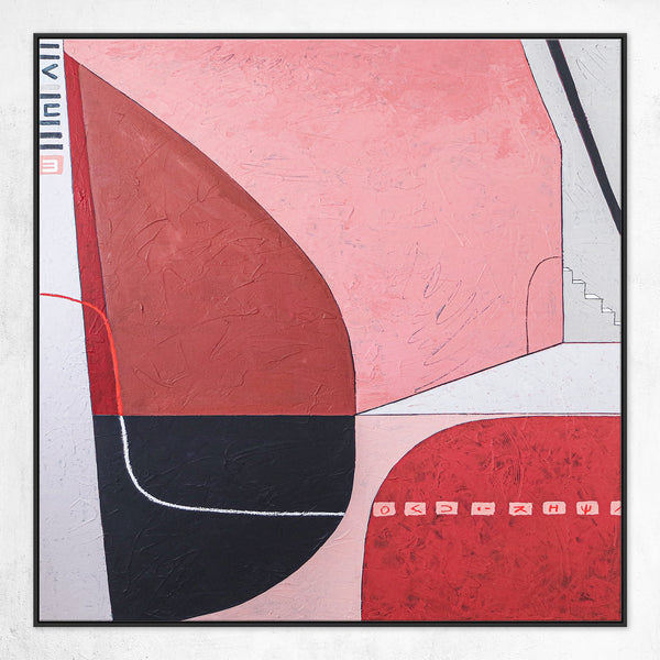 Expressing the Inexpressible in Original Abstract Painting, Canvas Wall Art of Red & Pink | Decipher (Square Ver.)