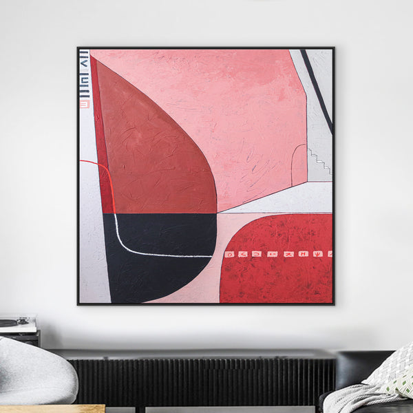 Expressing the Inexpressible in Original Abstract Painting, Canvas Wall Art of Red & Pink | Decipher (Square Ver.)