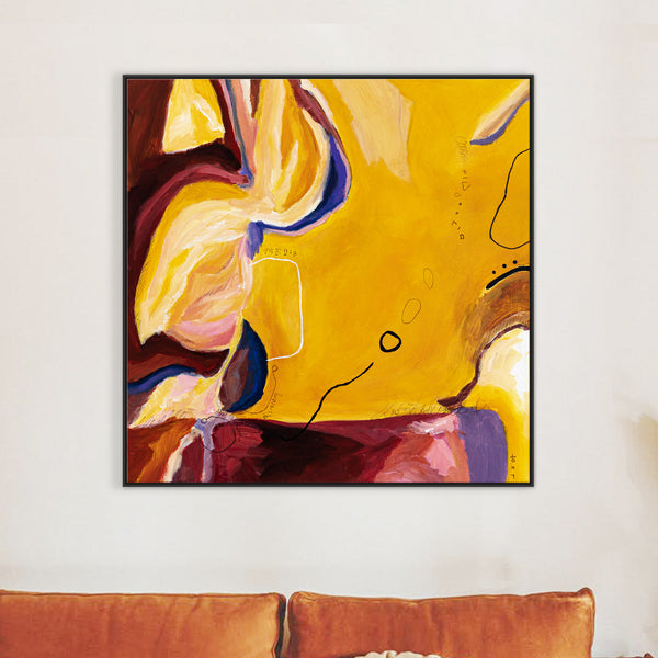 Original Abstract Painting Yellow Expressionism Modern Canvas Wall Art | Dedans (36"x36")