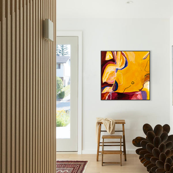 Original Abstract Painting Yellow Expressionism Modern Canvas Wall Art | Dedans (36"x36")