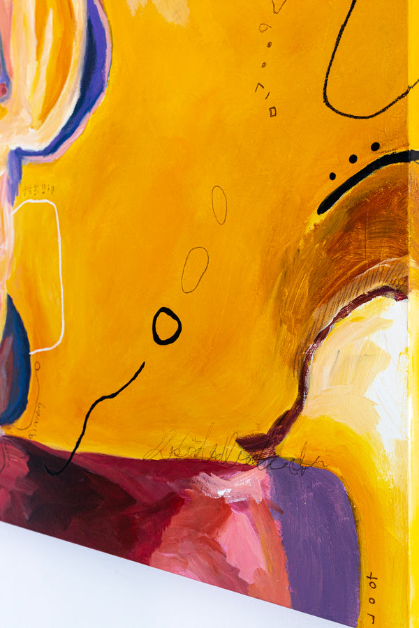 Original Abstract Painting Yellow Expressionism Modern Canvas Wall Art | Dedans (36"x36")