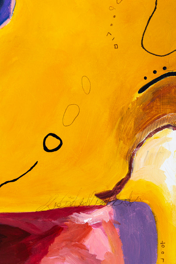 Original Abstract Painting Yellow Expressionism Modern Canvas Wall Art | Dedans (36"x36")